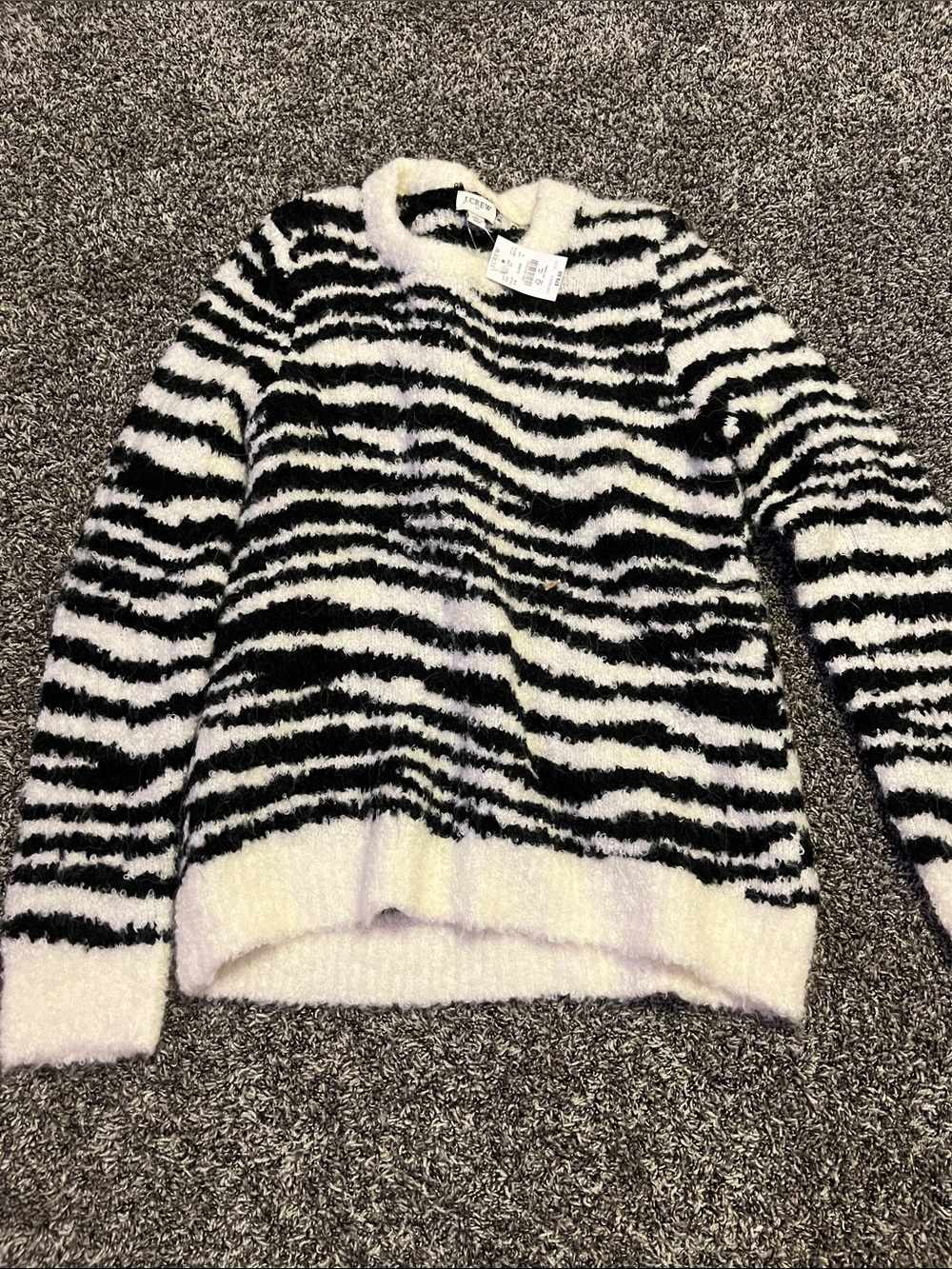 J. Crew Black & White Zebra Fuzzy Crewneck Sweater